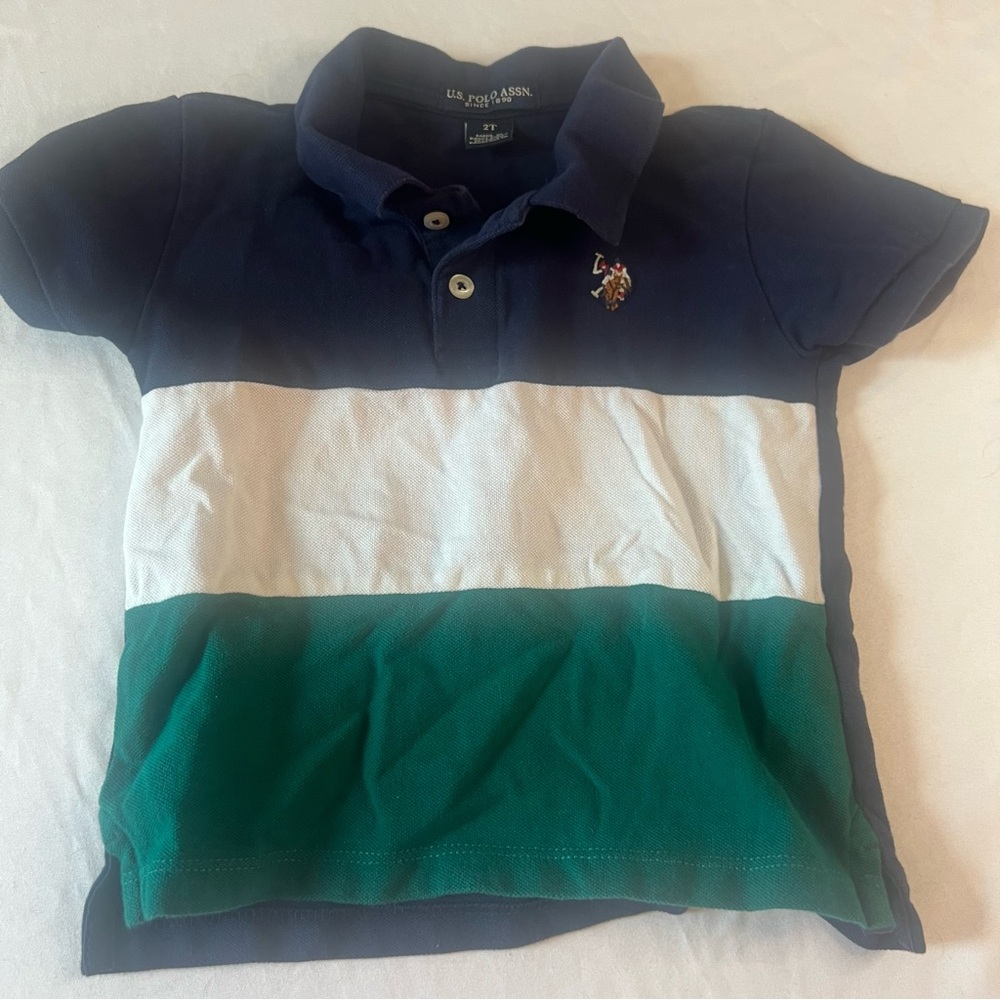 U.S. Polo Assn Toddler Boys Colorblock Polo Shirt 2T Navy Green White Preppy Top
